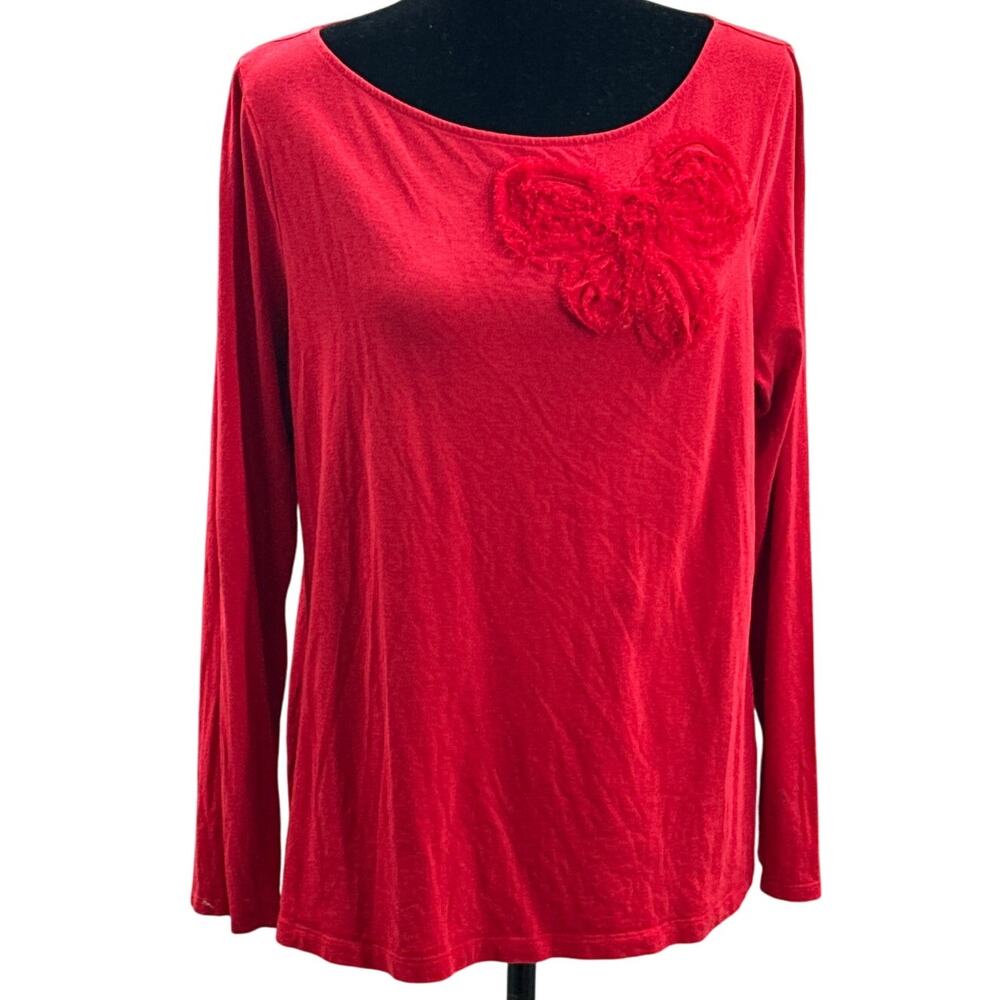 The Loft Long Sleeve Red Bow Appliqué XL